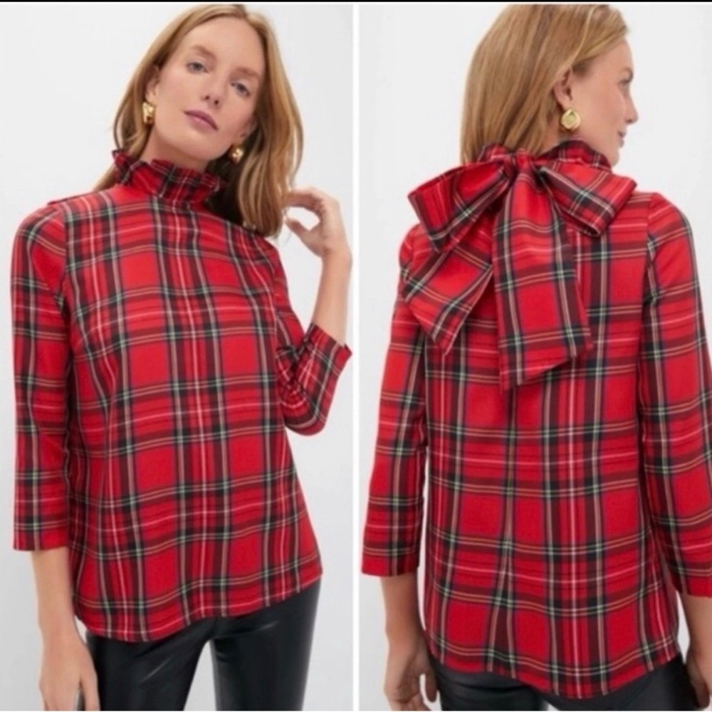 Tuckernuck Women's Royal Stewart Tartan Faye Blouse Red Plaid Large Small Preppy